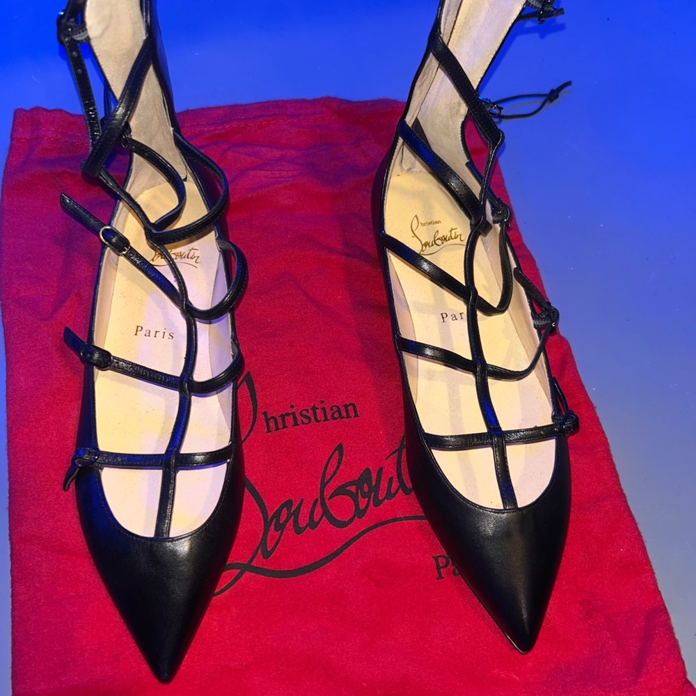 Christian Louboutin Black Strappy Flats